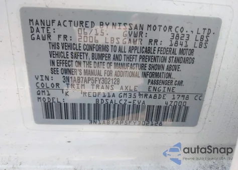 2015 Nissan Sentra S from USA, damaged, VIN 3N1AB7AP5FY302128